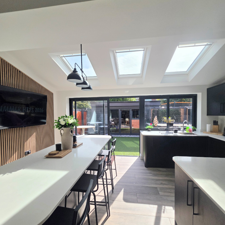 VELUX windows installed into a shallow roof extension